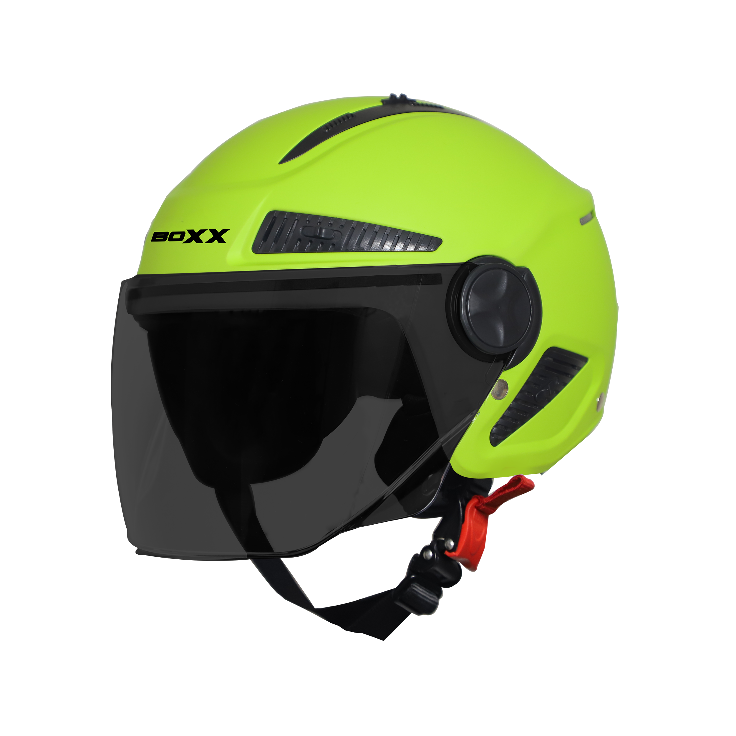 Steelbird SBH-24 Boxx ISI Certified Open Face Helmet For Men And Women (Matt Yellow Green With Smoke Visor)